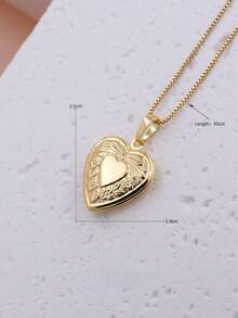 New Nordic Style Retro Lace Hollow Heart Ribbon Photo Locket Pendant Photo Necklace Copper Album Box Necklace - one-size - View 3