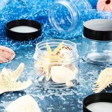 2 piezas Frascos de almacenamiento de plástico de 7 cm de diámetro con tapas, contenedores para pintura/crema/mascarilla, botellas de muestra de boca ancha transparentes de PET con tapas negras