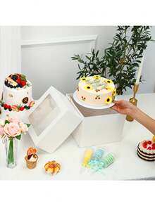 2 Packungen weiße Kuchenboxen mit Sichtfenster und Böden, Einweg-Dessert-Transportbehälter für Geburtstagsparty-Geschenke, Backzubehör für Kinder und Familie