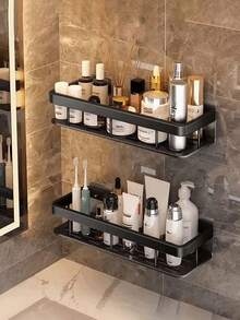 2 buah Rak Penyimpanan Kamar Mandi, Rak Sudut Kamar Mandi Aluminium yang Dipasang di Dinding, Anti Karat, Rak Penyimpanan Kamar Mandi Tanpa Bor, Digunakan untuk Menyimpan Kosmetik dan Perlengkapan Mandi di Kamar Mandi, Wastafel, Dapur - MultiWarna - View 14