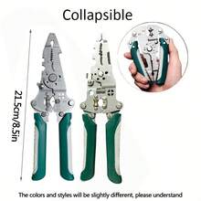 Alicates plegables multifuncionales para electricistas - Pelacables de acero de titanio, herramienta industrial de grado con funciones de engarzado, agarre, torsión, extracción de clavos y destornillador - Diseño compacto para un almacenamiento fácil