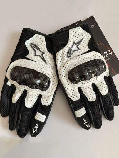 Alpinestars Motorcycle Gloves Men Women SMX-1 Genuine Leather Carbon Fiber Gloves Cycling Motorbike Gloves Moto Motocross Bicycle Breathable Protective