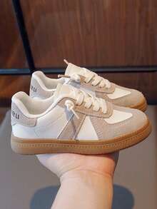 1 Pair Comfortable Children's Sports Shoes, 2025 New Fashion Versatile Soft Bottom Non-Slip Casual Sneakers For Boys And Girls, Round Toe Low-Top Sports Shoes, Suitable For Halloween, Christmas, Students, Toddlers, Run Small By 1 Size - Beige - View 8