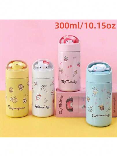 Botella de agua de 300ml/10.15oz con personajes de Sanrio Cinnamoroll, taza de acero inoxidable aislada con diseño de anime y dibujos animados, taza de agua portátil para exteriores