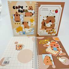 1pc Random Capybara A5 Gold Foil Cover Spiral Notebook, Coffee Bear, Hamster, Lined Notepad, Stationery, Office Supplies, Learning Gift