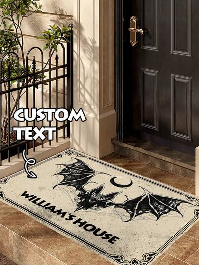 1 pezzo Zerbino personalizzato da Ognissanti con guardiano gotico, zerbino di benvenuto personalizzato con totem a pipistrello, tappeto d'ingresso di arte oscura, tappeto soffice in finta cashmere per portico, decorazione gotica spettrale per la casa, tappeto da esterno per villa, regalo perfetto per amici e famiglia, decorazione per feste di Ognissanti di case infestate