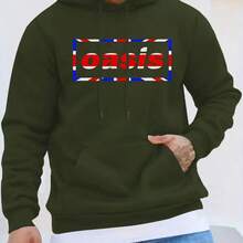 White Men's Heavy Hooded Sweatshirt - Fitness And Casual Winter Wear, Front Pocket, Long Sleeve Sports Pullover Sweatshirt, Navy/Red/White/Black/Gray/Beige, Machine Wash Training Clothing. Geometric Pattern Printed, Hooded Design Is Suitable For Outdoor Activities And Everyday Wear. Regular Fitted With Drawstring Hood For Autumn And Winter, Ideal For Fitness And Leisure Travel, Durable Fabrics, High-Quality Stitching - Black - View 7