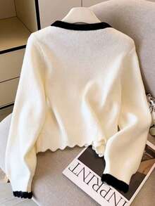 Women's Elegant Ribbon Decor Cardigan, Sweet & Versatile, Slimming, Soft, Suitable For Autumn