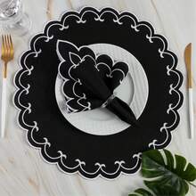 Placemat Kit, Embroidered Placemat, Round/Rectangular Table Placemat And Napkins - 斯巴達黑 - 查看 6