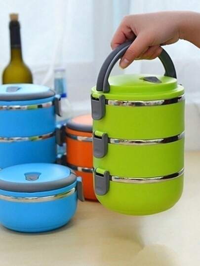 1pc Stainless Steel Lunch Box - Leak-Proof Thermal Food Container With Handle, Suitable For Office, Camping, Picnic | Durable And Reusable Insulated Bento Box | Portable Lunch Box For Outdoor, Travel, School