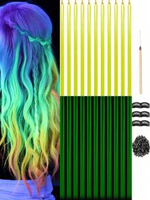 11 件 Y2K 夜光接发 48 英寸 11 色合成直发夜光发片霓虹发饰适合女性女孩派对节日和万圣节新年使用 - 彩色 - 查看 20