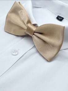 1pc Men's Solid Color Bow Tie, Double Layer Polyester Bow Tie For Groom, Groomsman, Usher, Formal Occasion