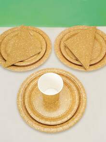 10 piezas, 20 piezas/50 piezas/80 piezas Suministros de fiesta con purpurina dorada, platos, vasos, servilletas de papel dorados, decoraciones de fiesta, juego de vajilla para fiestas con temática dorada, suministros para cumpleaños felices, hombres, mujeres, aniversario, compromiso, boda, favores de fiesta, Navidad, Año Nuevo, decoración de jubilación - Multicolor - Ver 4