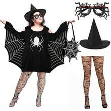 3 sztuki kobiecych kostiumów pająka, akcesoria do kostiumów na bal karnawałowy, akcesoria do kostiumów na Halloween w kształcie czarnego pająka, magiczny kapelusz, okulary pająka, pończochy pająka