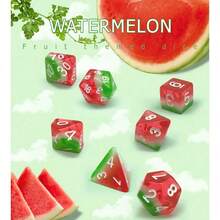 7Pcs/Set D&D Dice Resin Watermelon Polyhedral Dices Set Retro Number Portable Toys  RPG TRPG Party Board Games Accessories - Như đã trình bày - Xem 2