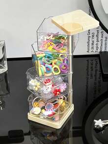 1pc Children's Room Rotating Desktop Storage Box, 2-Layer 3-Compartment Dust-Proof Hair Clip Organizer