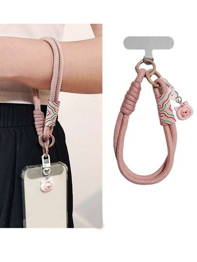 1pc Chinese Style Auspicious Cloud Phone Lanyard With Cartoon Beaver Pendant, Braided Wrist Strap For Men And Women, Short Lanyard