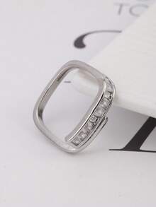 1 chiếc nhẫn mạ vàng 18K bằng đồng, hình vuông, đính đá Cubic Zirconia, kiểu dáng tinh tế, sang trọng, phù hợp cho cả đeo hàng ngày và dự tiệc, món quà tuyệt vời dành cho bạn gái, quà tặng xã giao. - Nhẫn vuông hình học - Xem 6