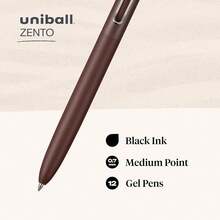 Uniball Zento - Bolígrafos retráctiles de de gel líquido, punta media (0.mm), barriles bohemios, negra, docena - 1 - Ver 4