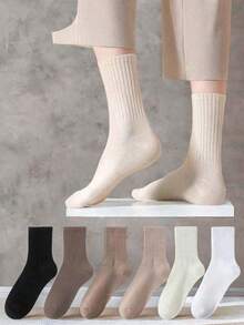 6 Paar Mehrfarbige Einfarbige Socken Set, Bestseller Unisex Lässig Crew Sport Socken