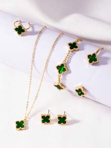 1 Set Elegant Four-Leaf Clover Jewelry Set, Luxurious Lucky Clover Necklace & Bracelet Accessories