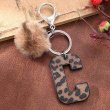 Western Cowboy Style Leopard Print Letter Leather Keychain, Leopard Fur Pom Pom Keychain Christmas Gift Ideas Bag Accessories Lanyards With Id Holder Car Accessories Bag Charms