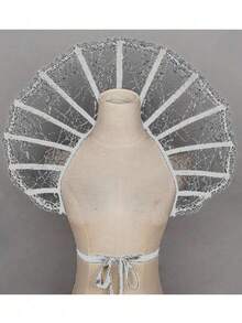 Victorian Collar Women's Stand Collar Cape, Gothic Vampire Lace Pointed Collar Dark Color Tie Cloak, Fan-Shaped Mesh Cape With Embroidered Spider Web Pattern, Witch Queen Vampire Themed Cosplay Props And Accessories Halloween - Lace - View 7