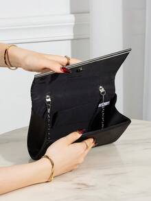 REMANLAND Shiny Evening Clutch, Elegant Fashion Envelope Bag, Ladies Wedding Party Handbag - Black - View 6