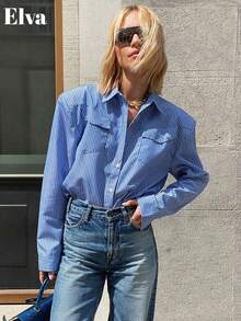 Women's ELVA Casual Striped Print Button-Up Shirt, Loose Fit
