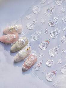 1 件 5D 金色浮雕指甲贴纸和粉色雪球指甲辅助贴纸自粘美甲装饰贴花 - 彩色 - 查看 3