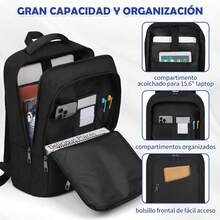 Lubardy Mochilas para Hombre y Mujer Mochila para Laptop 15,6 Pulgadas Mochila Viaje Mochilas Resistente al Agua Negra para Juveniles Universitaria - Negro - Ver 11