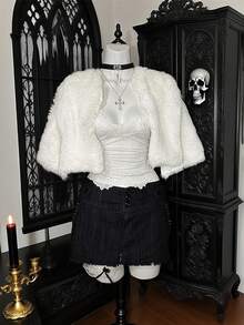 DEAR MOLLY 女士冬季毛绒披肩街头风格舒适 - 白色 - 查看 2