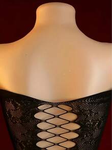 One-Piece Sexy Lingerie Women Body Open Crotch Bodystocking Underwear Catsuit Bodysuit Mesh Fishnet Tights Erotic Sleepwear - 黑色 - 查看 4