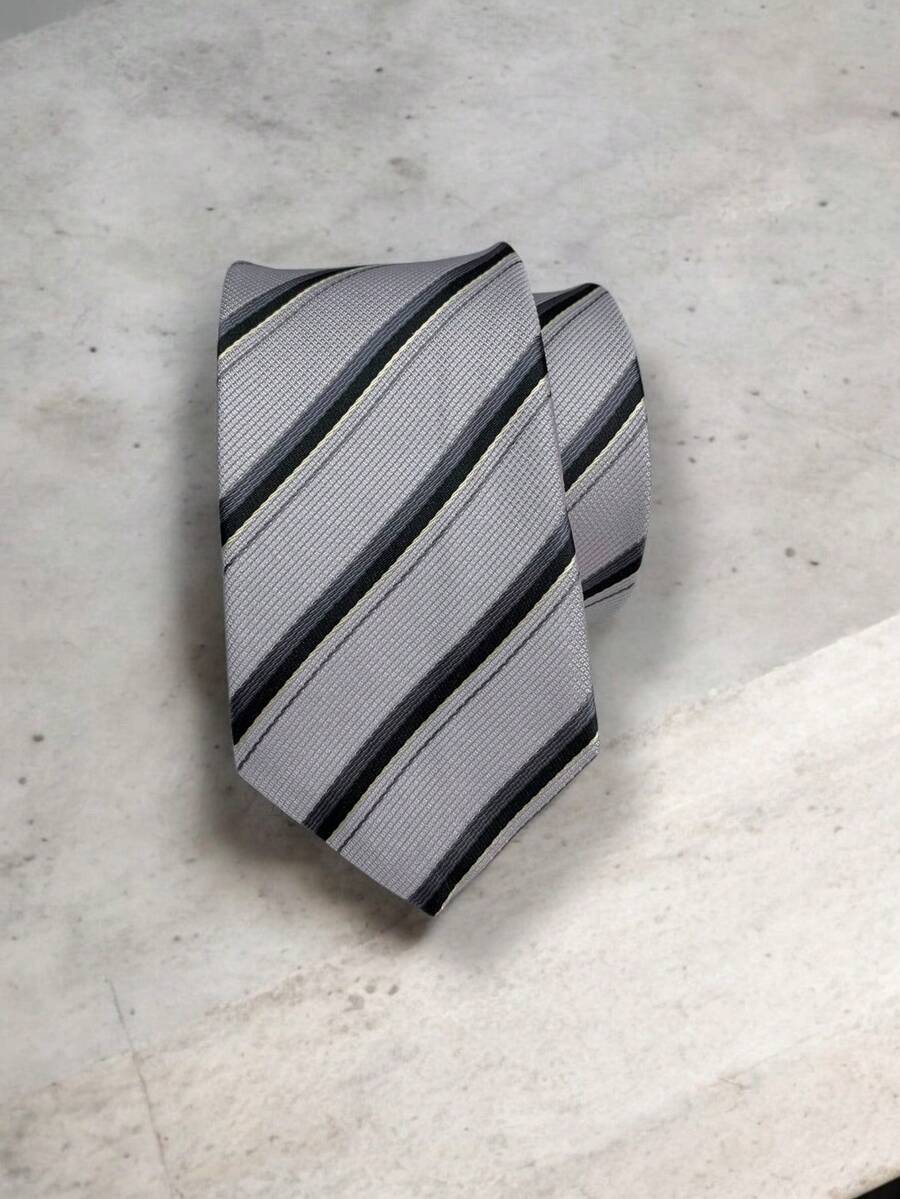 Luxury Men's Skinny Ties Polyester Silk Solid Polka Dot Striped Check Skinny Jacquard Groomsman Tie - 淺灰色 - 查看 1