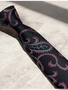 Luxury Men's Skinny Ties Polyester Silk Solid Polka Dot Striped Check Skinny Jacquard Groomsman Tie - 紫色 - 查看 4
