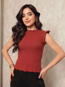 ONLYONE - JAPANESE MODAL SLEEVE CROPPED TOP WITH WAVE DETAIL HEM - FIMINAS BLOUSES KNITTED BLOUSES - 鏽 - 查看 1