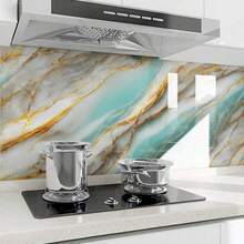 Washable Glossy Green Gold Marble Wallpaper 5 Meter X 60cm Water/Oil Resistant - 綠色 - 查看 2