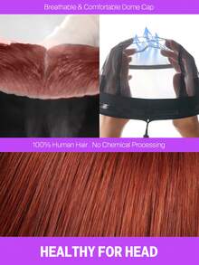 MEGALOOK Reddish Brown Silky Straight 13x6 Lace Front Wig - 100% Real Virgin Remy Human Hair Lace Front Wig Pre-Plucked Hairline Pre-Bleached Knots Pre-Cut Ear To Ear Transparent Lace Wig - S33 - View 10