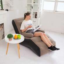 Lazy Inflatable Sofa, Inflatable Lounge Chair, Flocked Backrest, Inflatable Sofa Bed, Suitable For Indoor And Outdoor Use, Home, Patio, Garden, Swimming Pool, Camping (Includes Air Pump) - Coffee - View 9