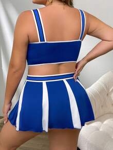 2件套啦啦队制服性感印花胸罩上衣和迷你裙套装
