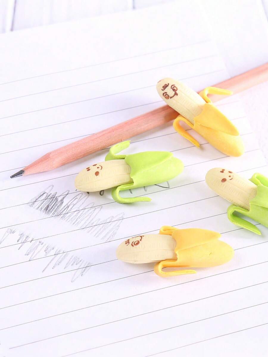 2pcs Banana Expression Erasers, Cartoon Banana Shaped Stationery Erasers For Students - Multicolor - View 1