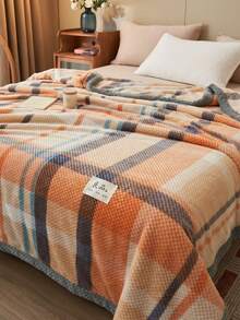 1pc Plaid Jacquard Trim Velvet Warm Thick Blanket, Soft & Skin-Friendly, Multi-Size & Multi-Purpose For Office, Living Room, Bedroom