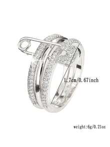 KMT 1pc Copper Inlaid Cubic Zirconia Creative Detachable Linked Ring, Fashion Accessory For Daily, Party, And Date Wear - Interlocking Pins - View 3