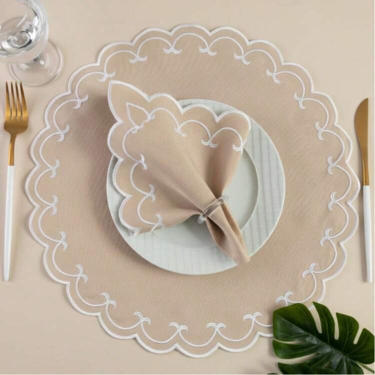 Placemat Kit, Embroidered Placemat, Round/Rectangular Table Placemat And Napkins - Hạt phỉ Sparta - Xem 6