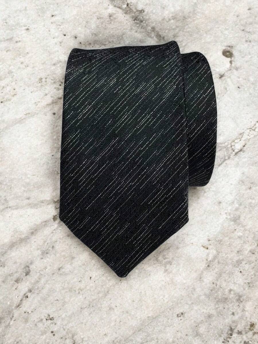 Luxury Men's Skinny Ties Polyester Silk Solid Polka Dot Striped Check Skinny Jacquard Groomsman Tie - 黑與白 - 查看 1