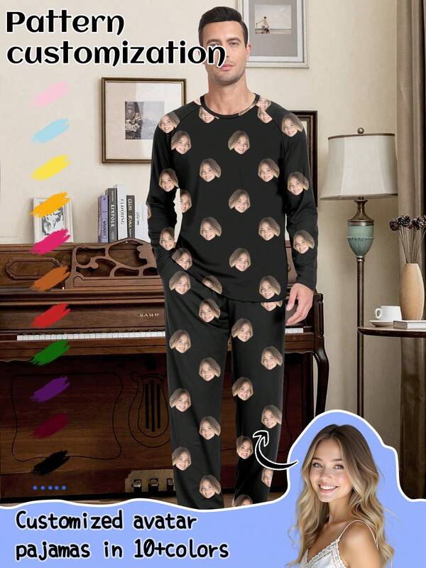 Conjunto de pijama personalizado con retrato de dibujos animados para hombres/mujeres/niños/mascotas, regalo de vacaciones