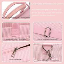 Bolsas de Pana Tote para Mujeres Bolsa de Mano Bolso Tote Bolsas Bandolera Gran Capacidad Bolsa Crossbody con Cremallera para Libros, Idónea para el Trabajo, Viajes, para la Universidad - Rosa - Ver 5