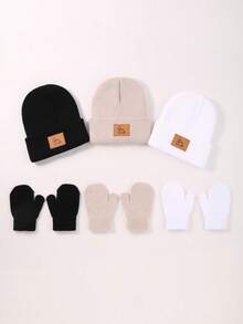 Juego de 3 piezas de gorros y guantes de punto para bebé, combinados con gorros cálidos de otoño e invierno para recién nacidos, niños y niñas, gorros suaves y cómodos para niños pequeños, regalos de Navidad/Acción de Gracias