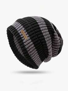 男女通用条纹针织帽，温暖轻便，适合秋冬季