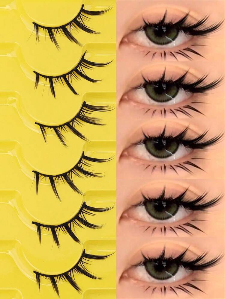 6/7Pairs Cat Eye Lashes Natural False Eyelashes 3D Faux Mink Soft Anime Eyelashes Cosplay Volumized Lashes Extension - Black - View 1